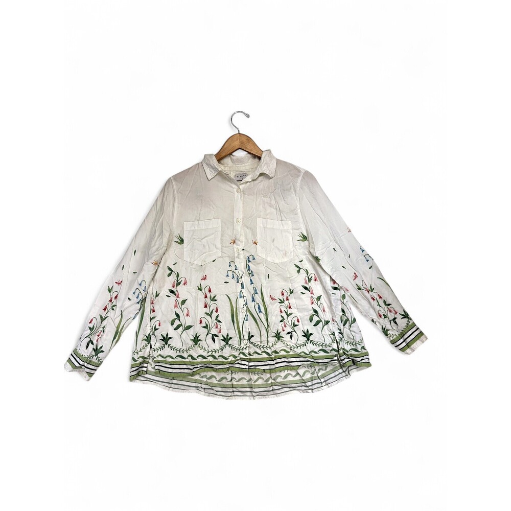 Piyama Floral Button-Down Shirt Size S Relaxed White
